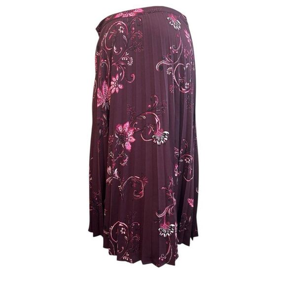 Chicos Design 0.5 or Size 6 Wine Pink Print Pleated Midi Skirt Lined NWT $119 - Picture 3 of 6